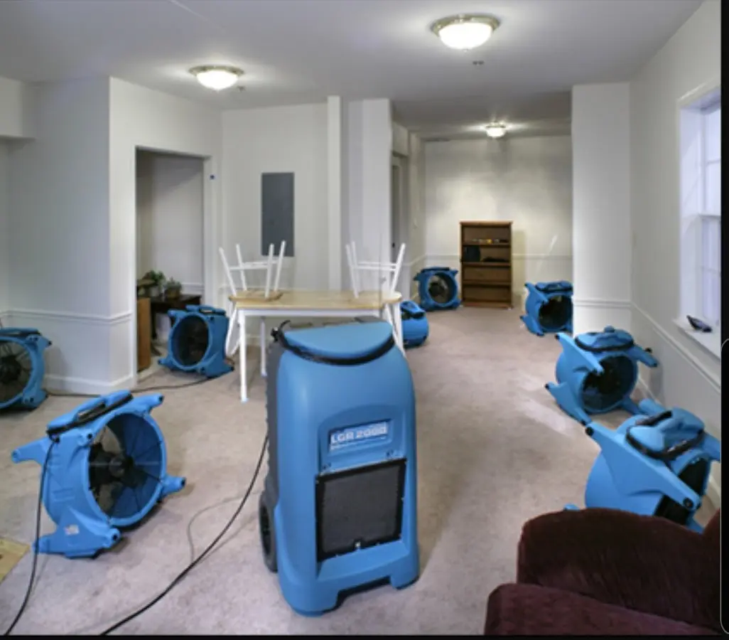 Air movers and dehumidifier setup for Water Extraction & Removal in Alton